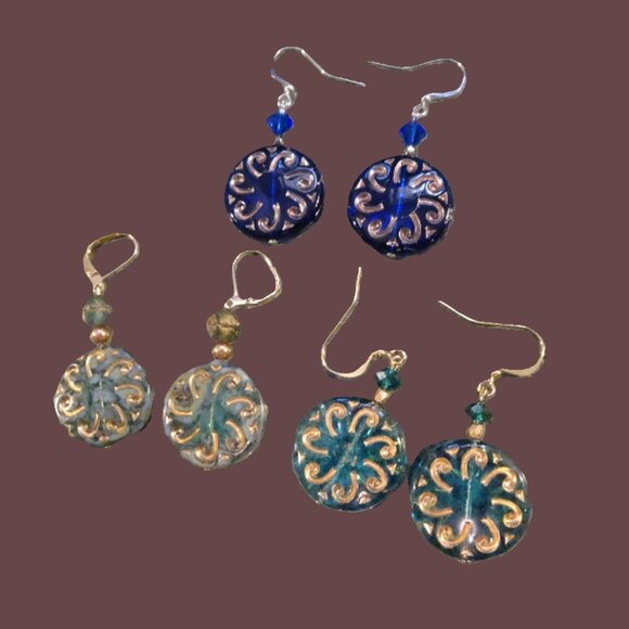 Handmade coin-style earrings from Czech components in three stylish colors - Picture 7 of 9
